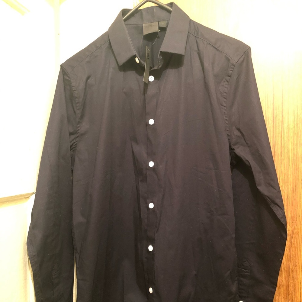 ASOS Skinny Fit Button Down Dress Shirt Navy Small